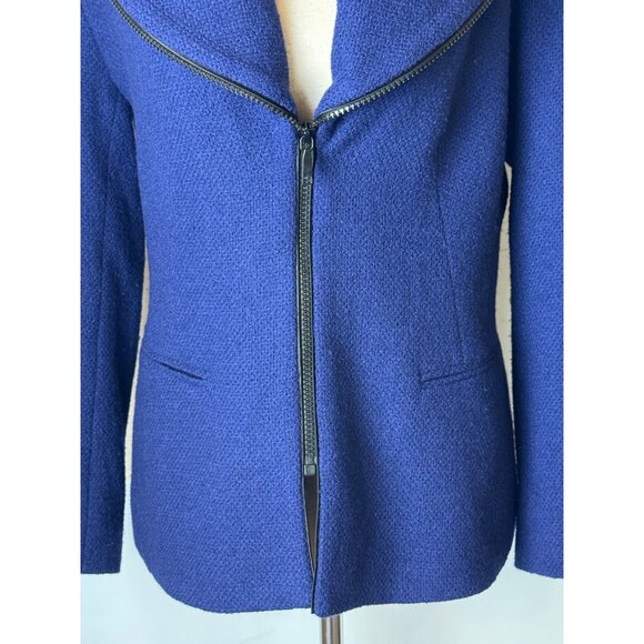 Lafayette 148 Jacket Women 6 Royal Blue Zipper Front Wool Blend Coat Luxury‎ - Picture 7 of 11